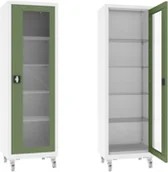 Meble i wyposażenie gabinetów medycznych - XSML.101.9010.6011 mobilna szafa lekarska 1-skrzydłowa 1-komorowa biało-zielona na kołach - miniaturka - grafika 1