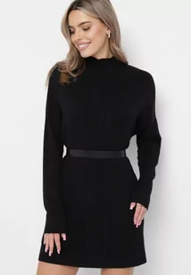 Czarny Oversizowy Sweter Golf z Wiskozą i Ozdobnym Splotem z Przodu Goyanes - Swetry damskie - miniaturka - grafika 1