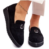 Mokasyny damskie - Vinceza Damskie Zamszowe Mokasyny Na Niskim Koturnie Czarne Synthia - miniaturka - grafika 1