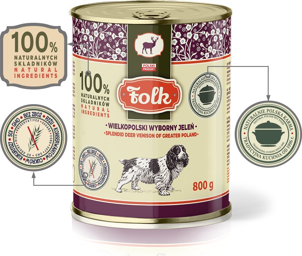 Folk Karma mokra dla psa FOLK Wielkopolski wyborny jeleń 6 x 800 g