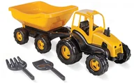 Chodziki - COIL Traktor z przyczepą ciągnik duży 70cm + zestaw łopatki grabki żółty - miniaturka - grafika 1