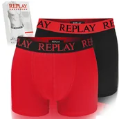 Majtki męskie - Replay Bokserki Męskie Majtki 2 sztuki Bawełna Czarne Kolor Logo Roz. M - miniaturka - grafika 1