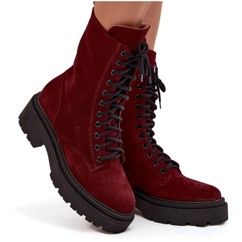 Botki Workery Damskie Z Naturalnego Zamsz Ocieplane Zazoo 4213 Bordowe 40-37