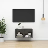 Szafki RTV - vidaXL Wisząca szafka pod TV, wysoki połysk, szara, 37x37x72 cm - miniaturka - grafika 1