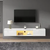 Szafki RTV - Szafka ścienna pod TV z 2 drzwiami i otwartą przegrodą - 160 x 31 x 22 cm - Diody LED - Płyta wiórowa - Błyszcząca biel - miniaturka - grafika 1