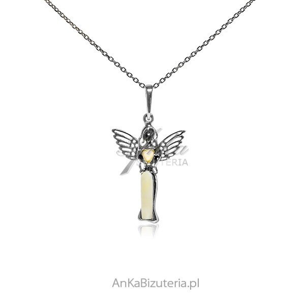ankabizuteria.pl Zawieszka srebrna z bursztynem Anielica z żółtym bur