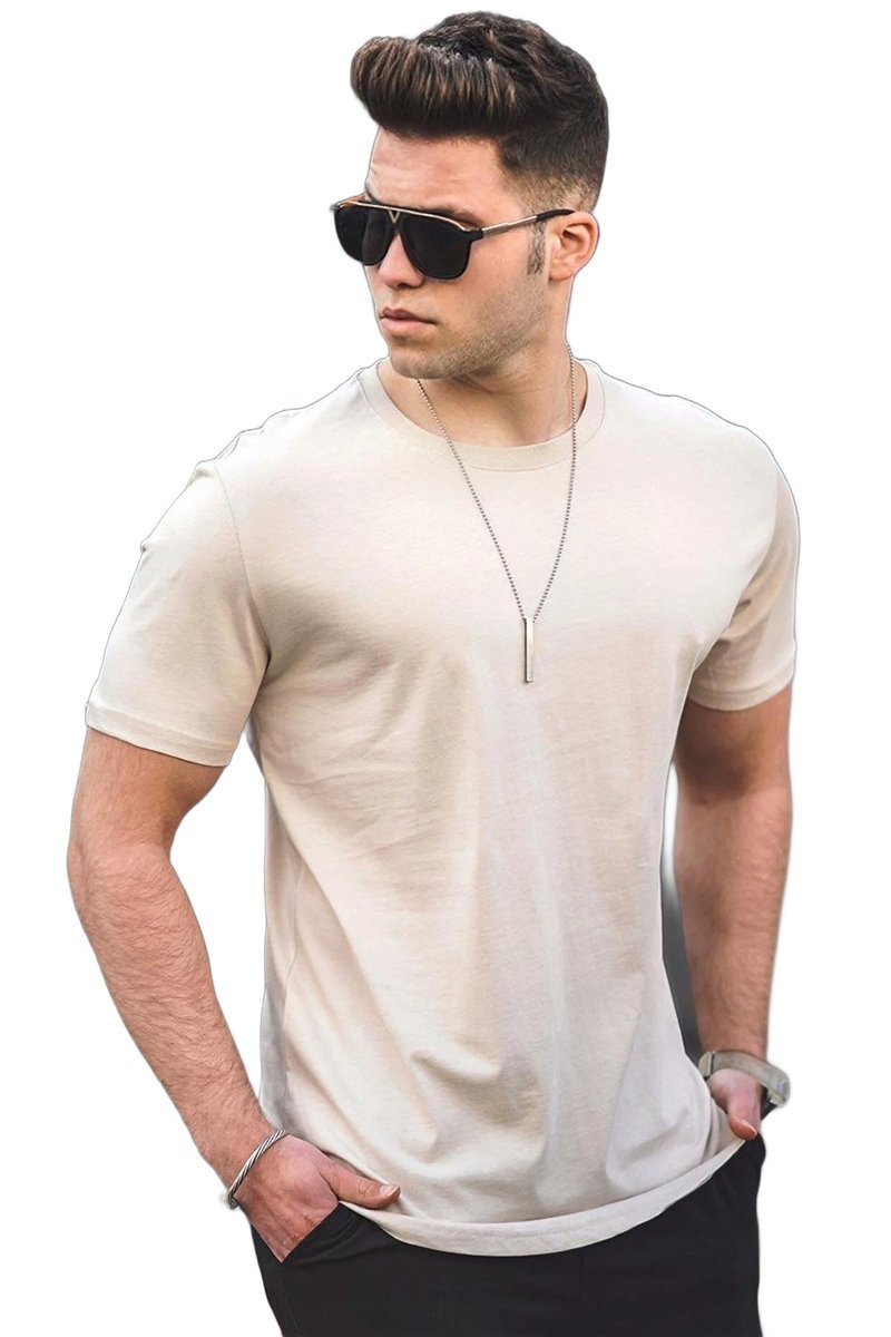 MADMEXT MĘSKI T-SHIRT BEŻOWY Z OKRĄGŁYM DEKOLTEM BAWEŁNA XL 5DA