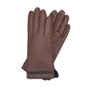 Rękawiczki - Damskie rękawiczki skórzane z obszyciem w kłos - miniaturka - grafika 1