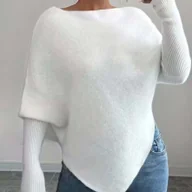 Swetry damskie - TEMU Elegancki Sweter z Rękawami Nietoperz i Dekoltem Łódkowym - Luźny Fason Tuniki Długiej, Asymetryczny Dołek, Swetry na Jesień/Zimę Idealne do - miniaturka - grafika 1