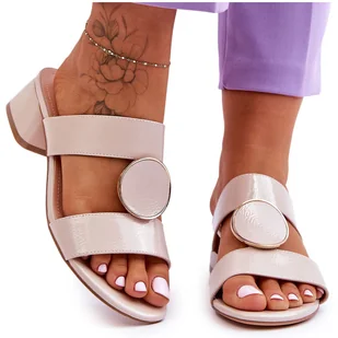 Eleganckie Klapki Na Obcasie Sergio Leone KL310 Beżowe beżowy - Klapki i japonki damskie - miniaturka - grafika 1