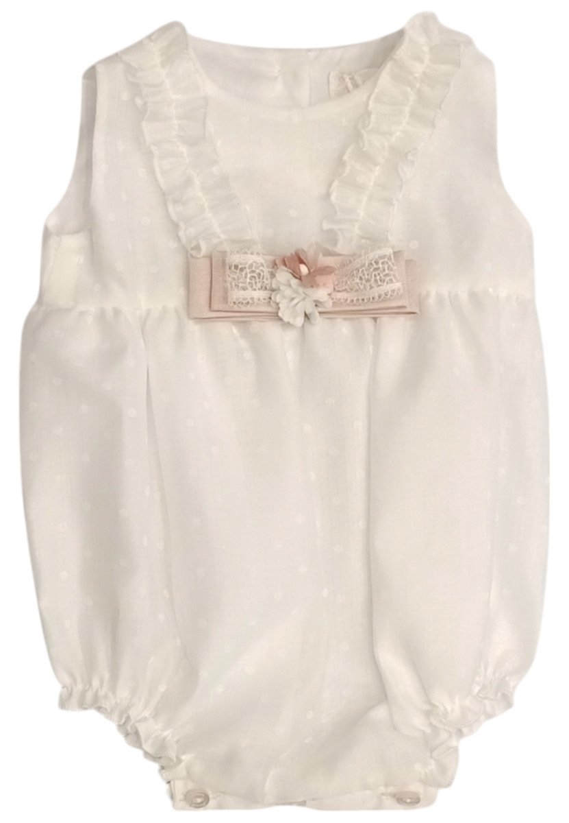 Ninnaoh - Pagliaccetto Bianco/rosa Roselline E Fiocco E25P13