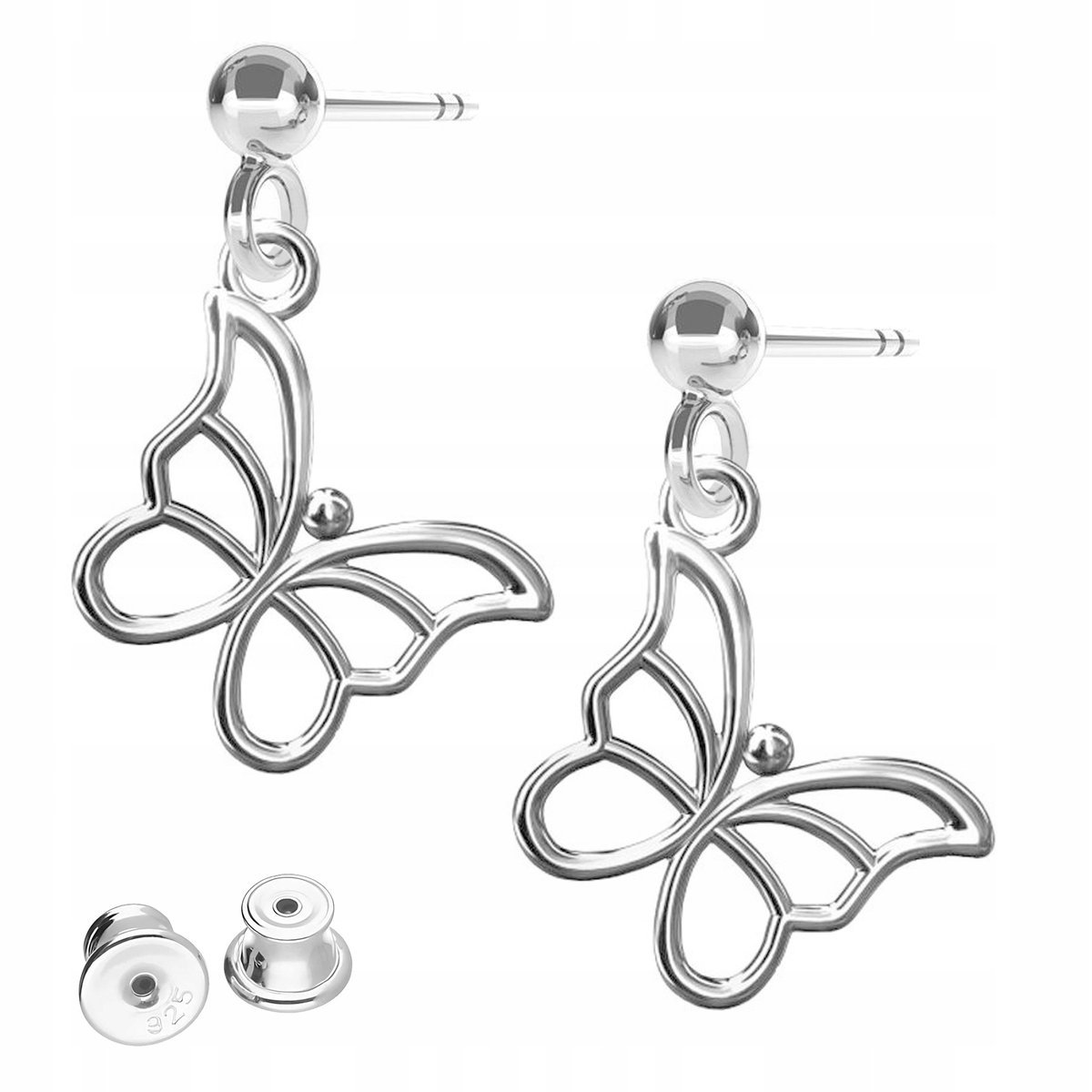 Kolczyki Srebrne Motyle Motylki na Sztyfcie z Motylem Owady SREBRO 925