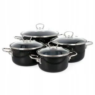 GARNKI EMALIOWANE Z POKRYWKĄ EMALIA INDUKCJA GAZ OLKUSZ KOMPLET GARNKÓW 8EL - Zestawy garnków i patelni - miniaturka - grafika 1