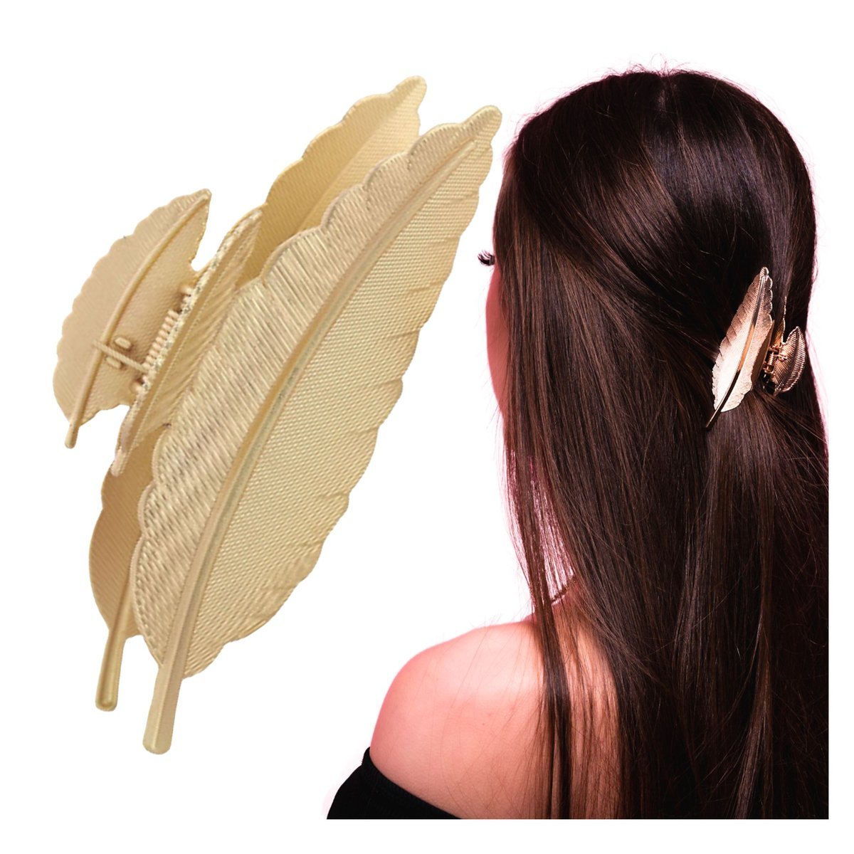 Klamra do Włosów Złota Duża Spinka Liście Metalowa Lekka i Wytrzymała