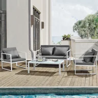 Sofy ogrodowe - [casa.pro]® Zestaw mebli ogrodowych biały/szary Krzesła ogrodowe Sofa ogrodowa do salonu - miniaturka - grafika 1