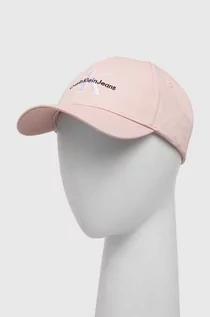 Czapki damskie - Calvin Klein Jeans czapka z daszkiem bawełniana kolor różowy z aplikacją - grafika 1