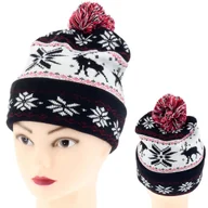 Czapki damskie - ZIMOWA CZAPKA Z POMPONEM DIODY LED ŚWIECĄCA CZRNO BIAŁA - miniaturka - grafika 1