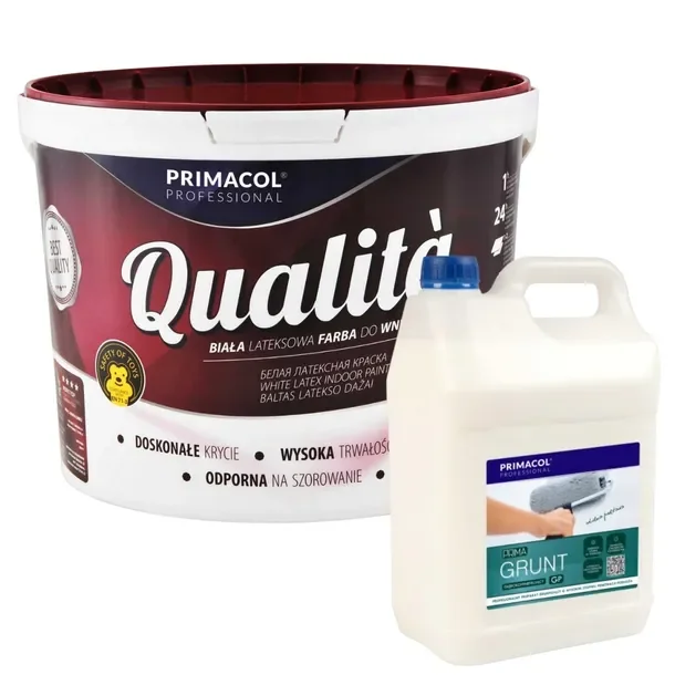 PRIMACOL Farba lateksowa do wnętrz QUALITA 9l biała + PrimaGrunt GP 5 l