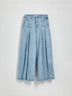 Spodnie damskie - Reserved - Jeansy wide leg z haftem - niebieski - miniaturka - grafika 1