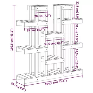 Lumarko Kwietnik, szary, 104,5x25x109,5 cm, lite drewno sosnowe - Kwietniki - miniaturka - grafika 9