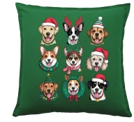 Poduszki dekoracyjne - Świąteczna poduszka Z PIESKAMI CHRIS9 ZIELONA - miniaturka - grafika 1