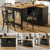 Stoły - Rozkładany obrotowy stół jadalny z 2 drzwiami i 2 szufladami, wyspa kuchenna - 120-180 x 40 x 71,5 cm - MDF - Czarny + naturalny - miniaturka - grafika 1