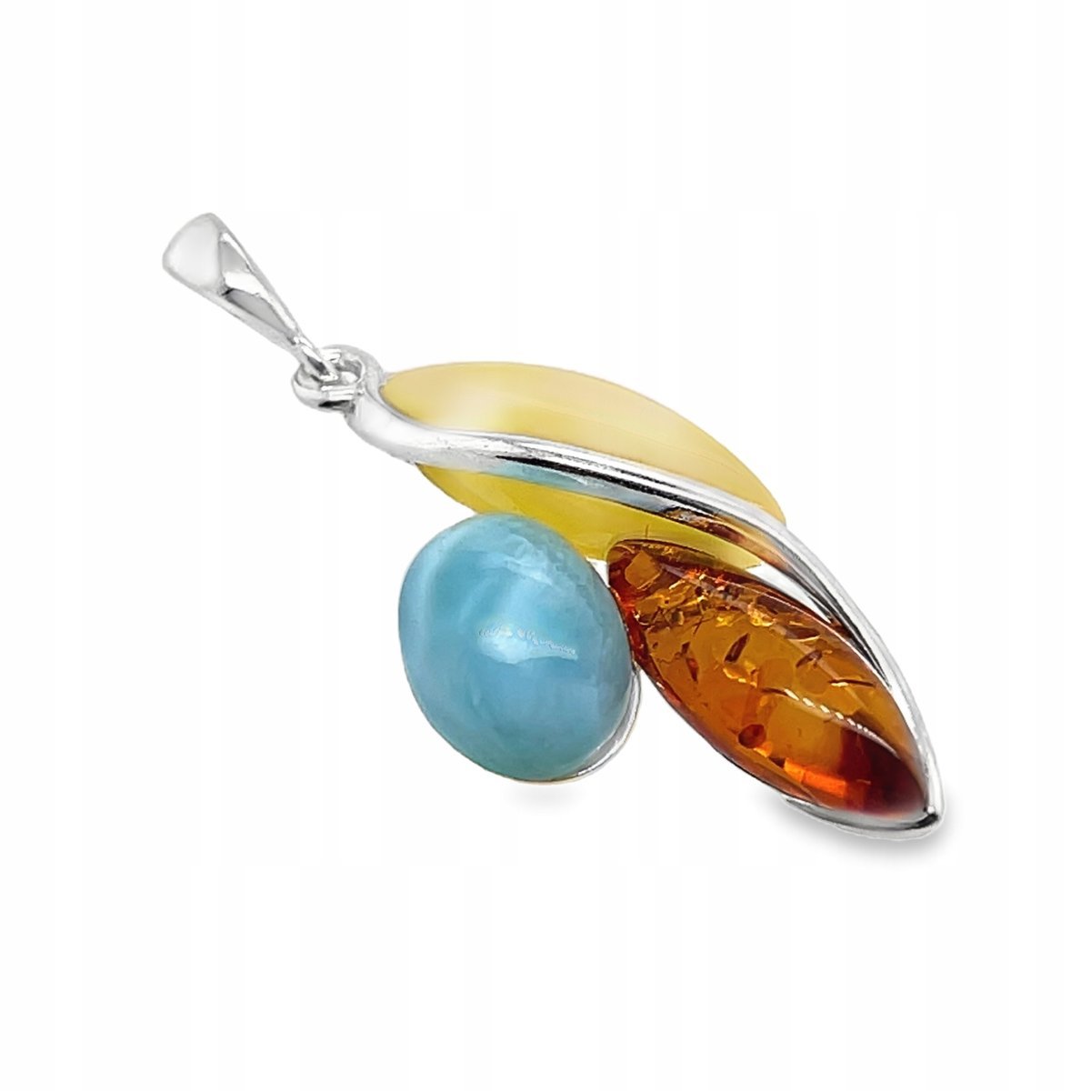 WISIOREK SREBRNY Z BURSZTYNEM i LARIMAREM SREBRO koniak ZAWIESZKA