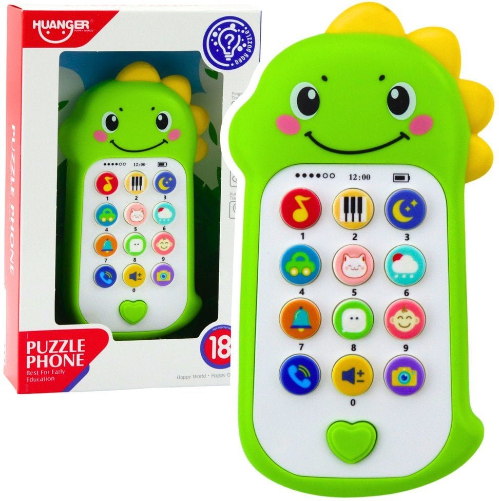 Interaktywny Telefon Edukacyjny Dla Malucha Dźwięki Melodie Dinozaur Zielony