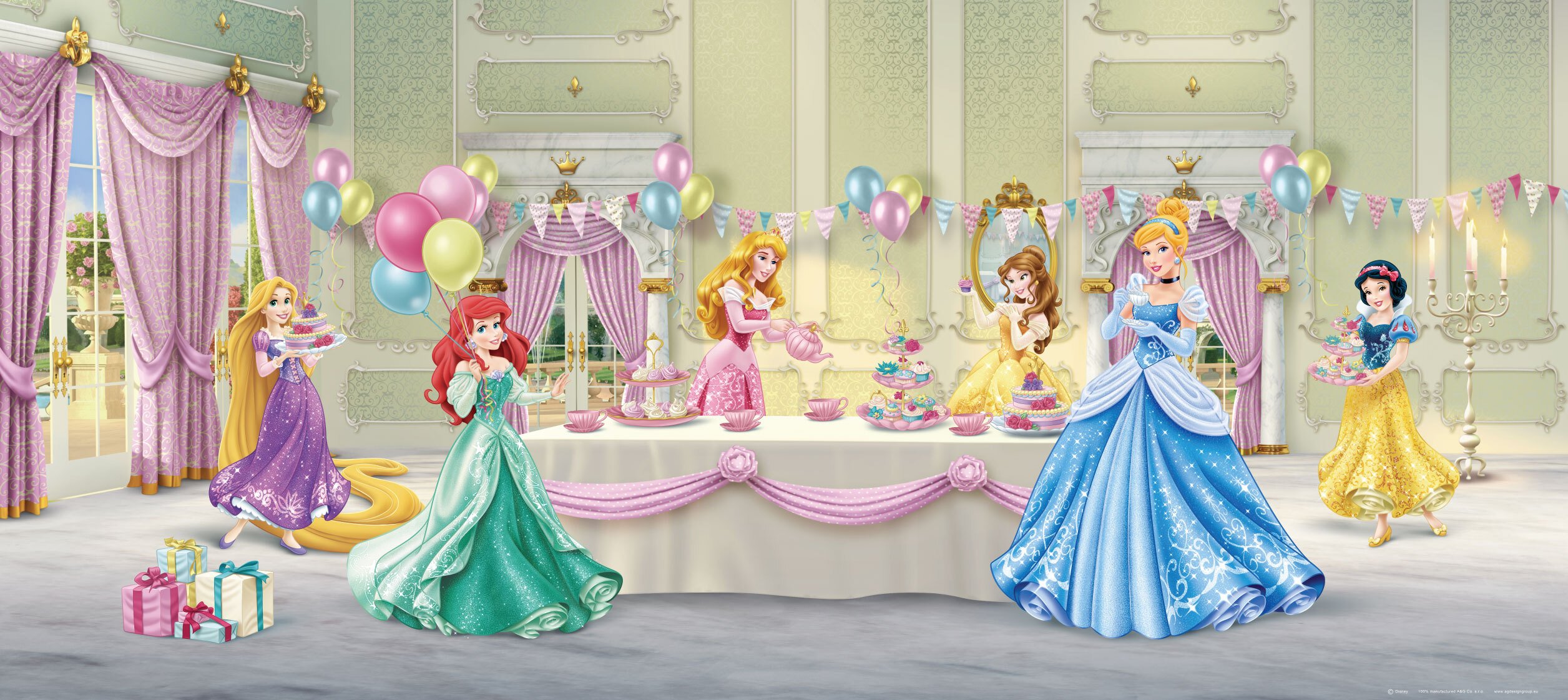 Disney plakat księżniczki zielonym,różowymIżółtym - 600880 - 202 x 90 cm