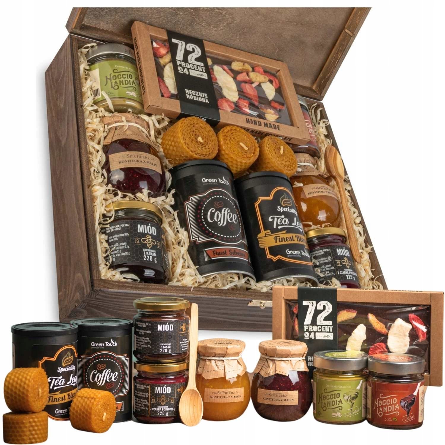 Skrzynka Prezentowa Duża Zestaw Herbata Kawa Słodycze Miód Na Urodziny Ślub