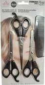 Noże kuchenne - Zestaw nożyczek fryzjerskich 3x nożyczki fryzjerskie + grzebień Nożyczki fryzjerskie - miniaturka - grafika 1