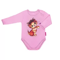 Body dla niemowląt - Body dziecięce dla dziewczynki długi rękaw różowe z kotkiem  98 - miniaturka - grafika 1