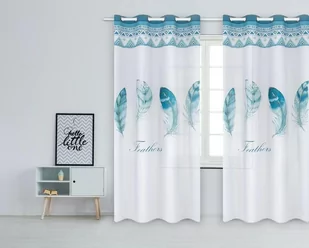 Zasłona Gotowa Piórka 140X250 Pióra Biała Niebieska Na Przelotkach Feathers Młodzieżowa - Zasłony - miniaturka - grafika 1