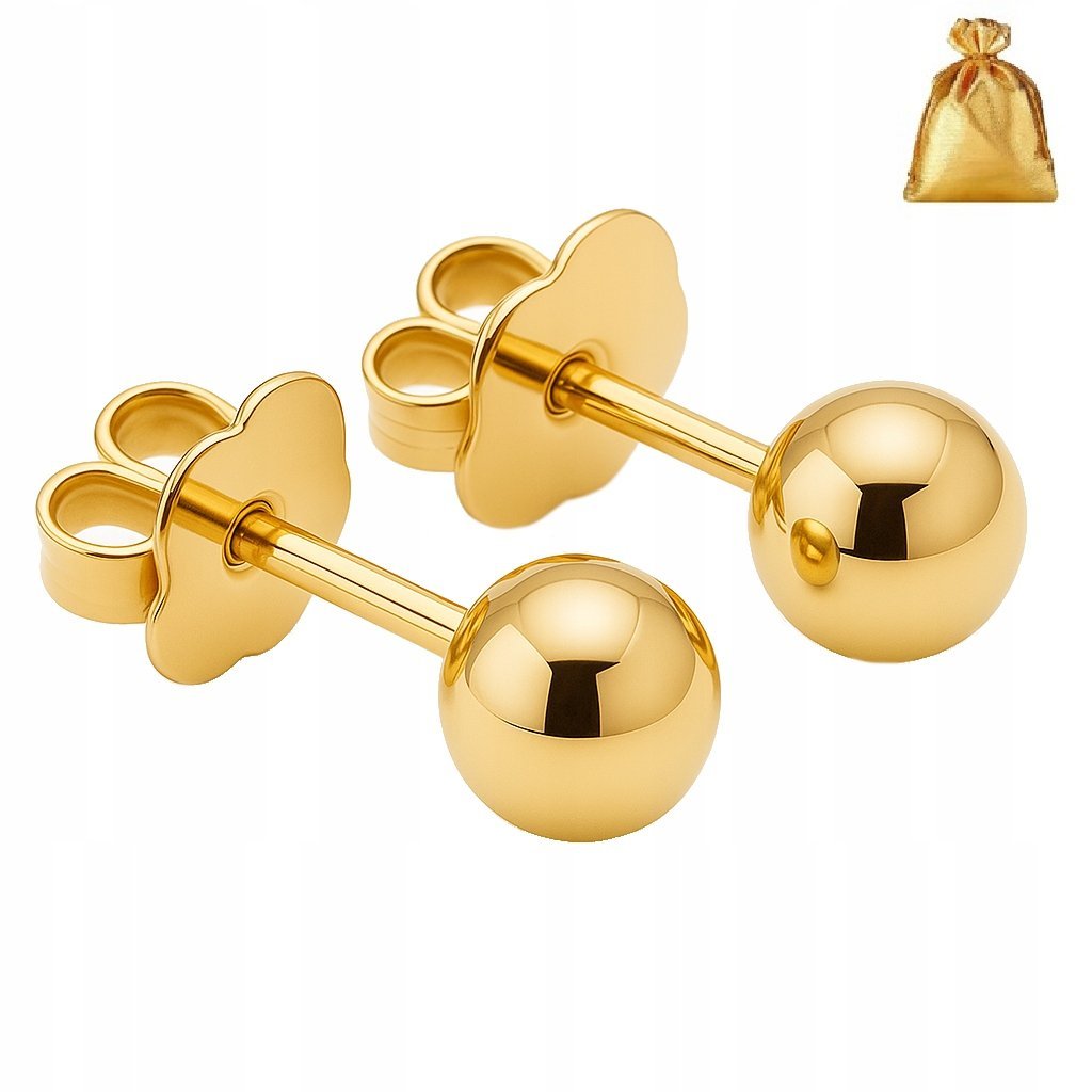 KOLCZYKI POZŁACANE ZE STALI CHIRURGICZNEJ KULKI, KULECZKI 4 MM WKRĘTKI