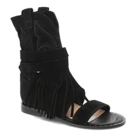 Botki damskie - Czarne Botki Carinii Eleganckie Obuwie Damskie Z Frędzlami - miniaturka - grafika 1