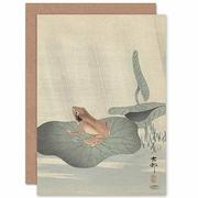 Kartki okolicznościowe i zaproszenia - Ohara Koson żaba liść lotosu staw japońskie malarstwo Fine Art kartka z życzeniami plus koperta wewnątrz pusta - miniaturka - grafika 1