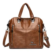 Torebki damskie - TOREBKA PLECAK 2W1 DAMSKI MIEJSKI DO PRACY SZKOŁY EKOSKÓRA TORBA NA RAMIĘ BRĄZOWA - miniaturka - grafika 1