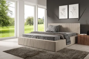 GUTTO Łóżko tapicerowane FILO kremowy 160x200 z tkaniny sztruksowej z metalową podstawą Nowoczesny design w modnych kolorach - Łóżka - miniaturka - grafika 1