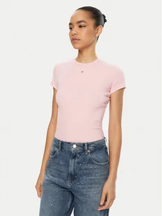 Tommy Jeans T-Shirt Essential DW0DW17383 Różowy Slim Fit - Koszulki i topy damskie - miniaturka - grafika 1