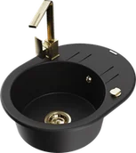 Zlewozmywaki z baterią - Mexen Kevin zlewozmywak granitowy 1-komorowy z ociekaczem i baterią kuchenną Rita, czarny - 6517-77-670300-50 - miniaturka - grafika 1