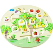 Łamigłówki - Drewniana kolorowa układanka labirynt z torem ruchu owoce drewno - miniaturka - grafika 1