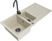 Zlewozmywaki z baterią - Mexen Andres zlewozmywak granitowy 1,5-komorowy z ociekaczem i baterią kuchenną Telma, beżowy - 6515-69-670200-70 - miniaturka - grafika 1