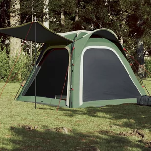 vidaXL Namiot kempingowy, 4-os., zielony, 240x221x160 cm, tafta 185T - Namioty - miniaturka - grafika 1