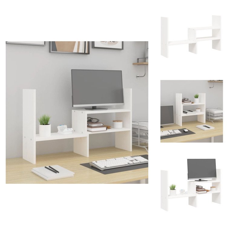 vidaXL Podstawa pod monitor biała (39-72)x17x43 cm lite drewno sosnowe - Podstawa pod monitor komputerowy