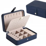 Pudełka i szkatułki - ORGANIZER NA BIŻUTERIĘ SZKATUŁKA KUFEREK PUDEŁKO PREZENT GRANATOWY F43 - miniaturka - grafika 1