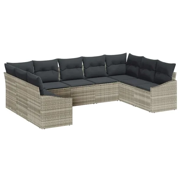 Zestaw Sofa Ogrodowa z Polirattanu, 9 Elementów, Szary