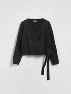 Swetry damskie - Reserved - Sweter z wiązaniem - ciemnoszary - miniaturka - grafika 1