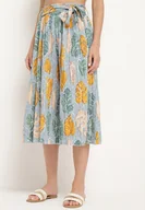 Spodnie damskie - Jasnoniebieskie Szerokie Spodnie z Wysokim Stanem i Bawełną oraz Gumką w Talii Opefia - miniaturka - grafika 1