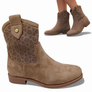 Damskie Kowbojki na Obcasie Botki Ażurowe Modne Zamszowe Wiosenne Barski 39 - Botki damskie Damskie Kowbojki na Obcasie Botki Ażurowe Modne Zamszowe Wiosenne Barski 39 - Botki damskie - miniaturka - grafika 1