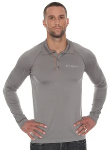 Koszulka męska polo Brubeck Prestige z długim rękawem LS10620 szary - Koszulki sportowe męskie - miniaturka - grafika 1